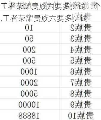 王者荣耀贵族六要多少钱一个,王者荣耀贵族六要多少钱