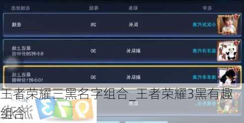 王者荣耀三黑名字组合_王者荣耀3黑有趣组合